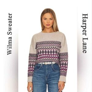 NWOT Wilma Harper Lane Wilma Charcoal Combo Wool Cashmere Blend Sweater Large